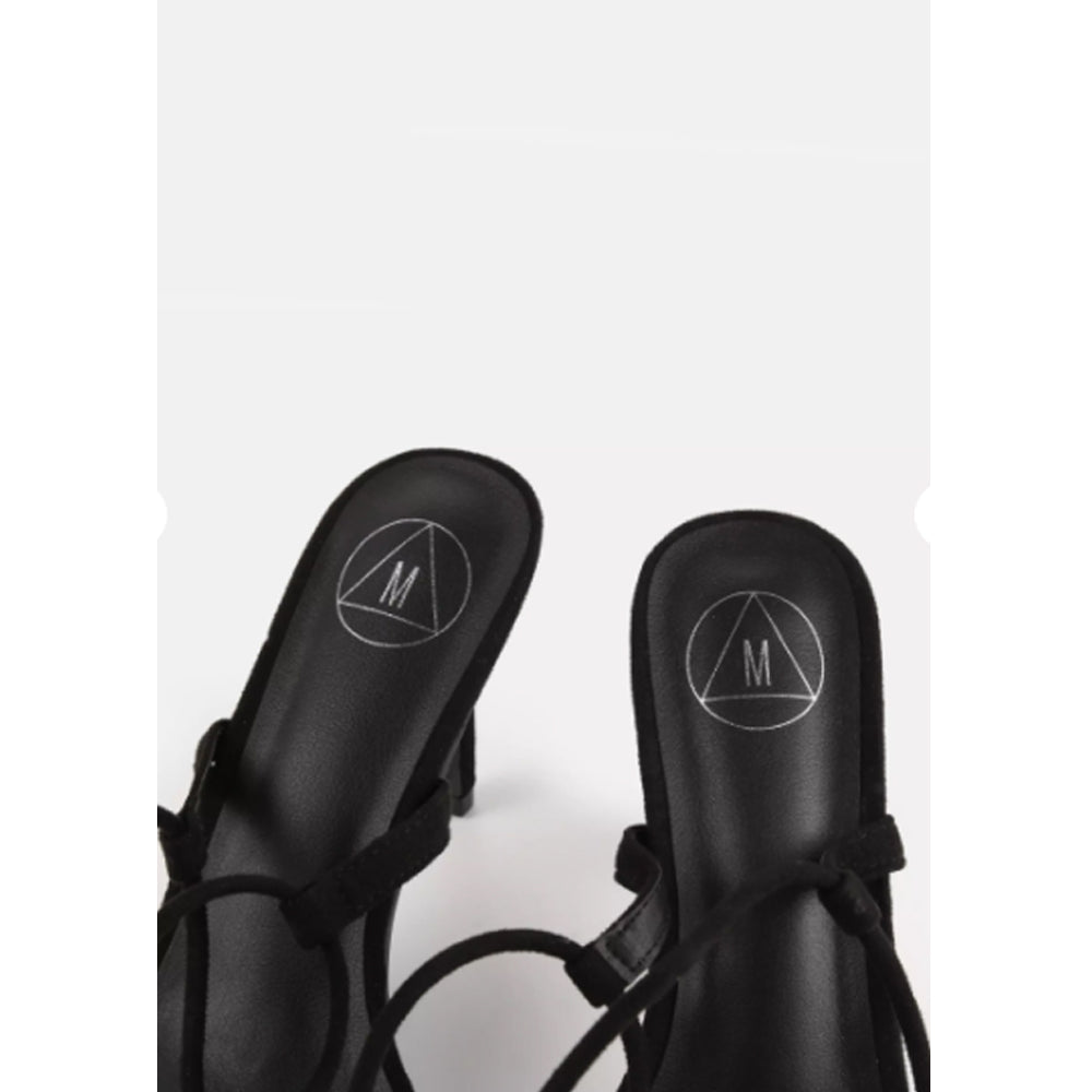 Missguided- Black Faux Suede Tie Up Mid Heel Sandals