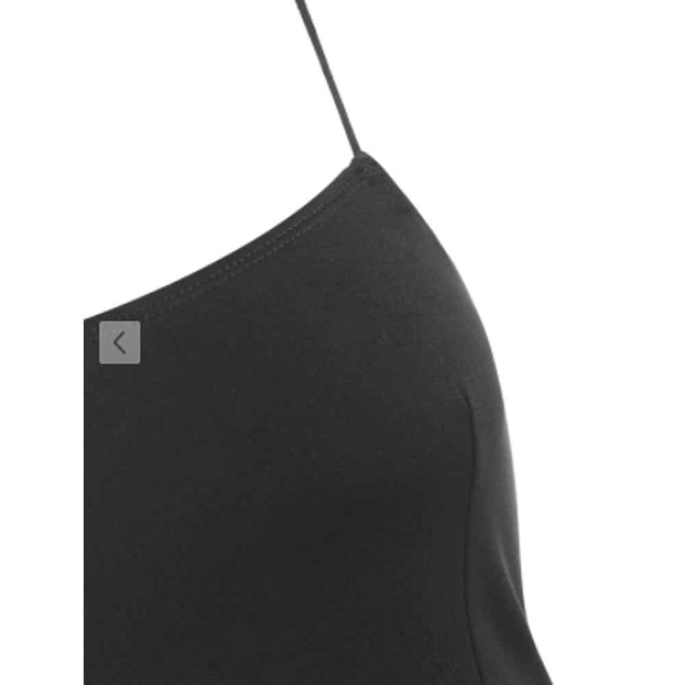 Zaful- Spaghetti Strap Thigh Split Slinky Maxi Dress - Black