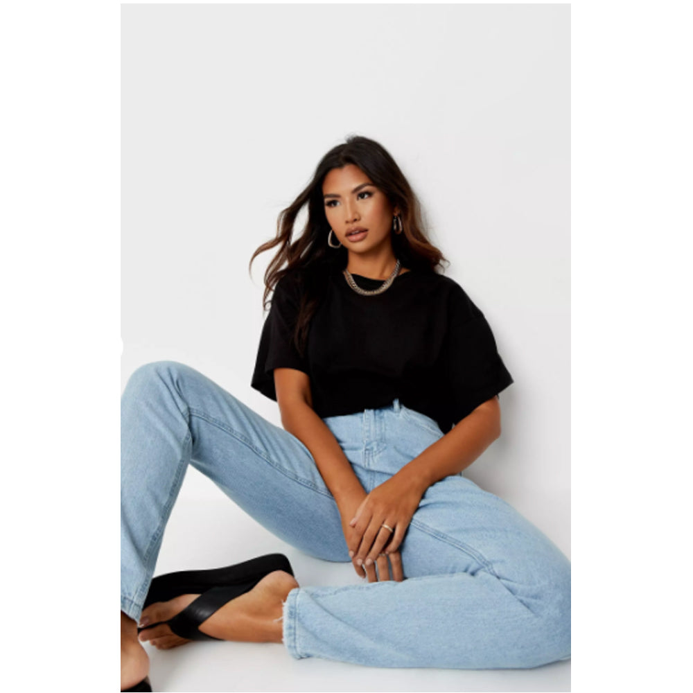 Missguided- Black Drop Shoulder Oversized Crop Top