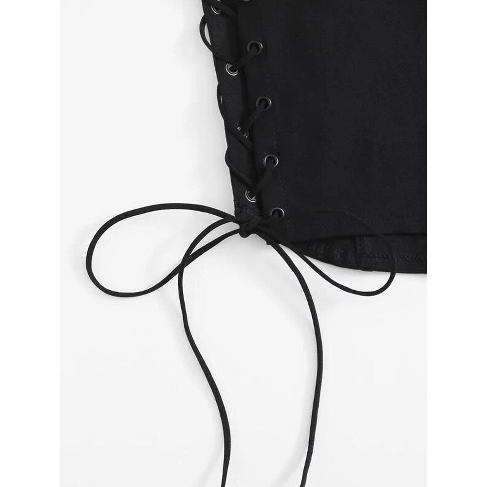 Romwe- Eyelet Lace Up Knot Bandeau Top