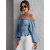 Romwe- Off Shoulder Shirred Back Corset Lace Up Peplum Top