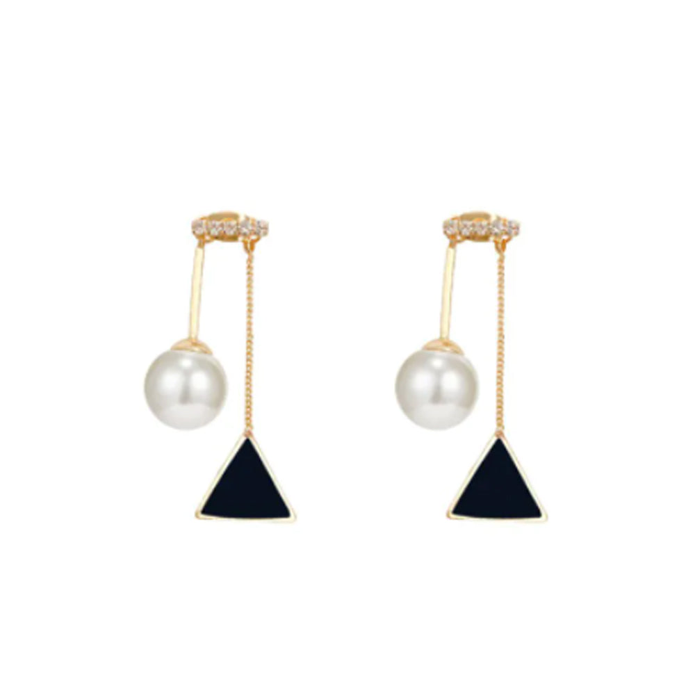 Zaful- Faux Pearl Triangle Stud Drop Earrings - Golden