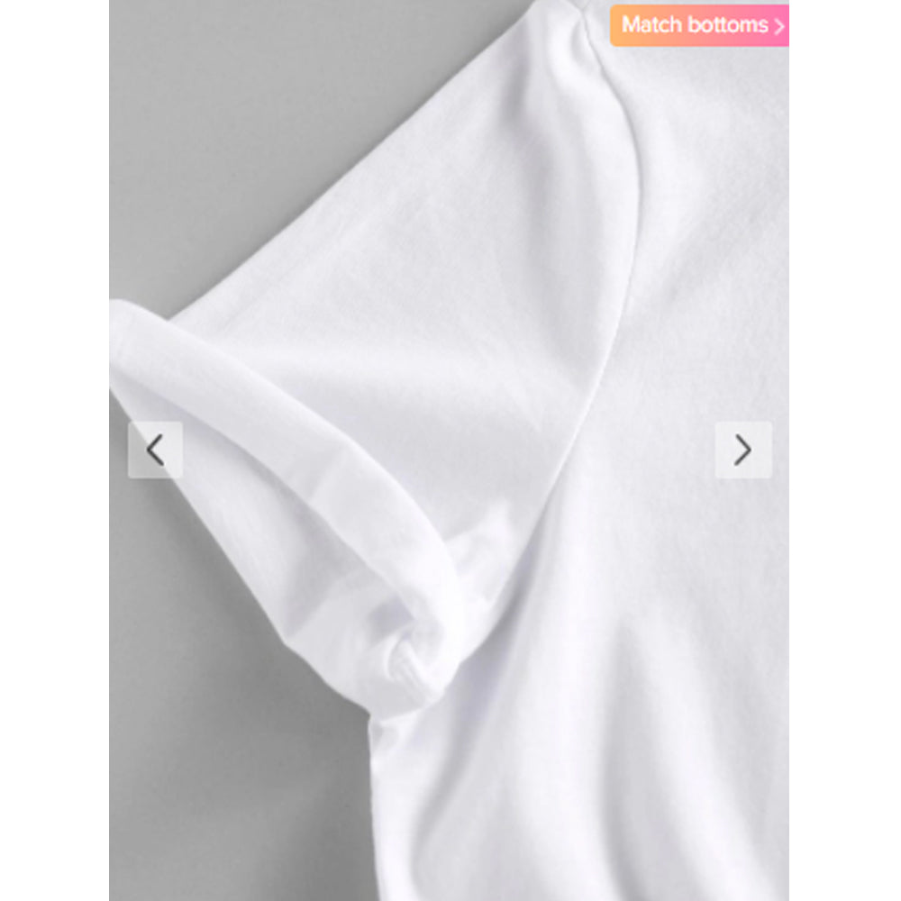 Zaful- No Way Rose Embroidered Short Sleeve T Shirt - White