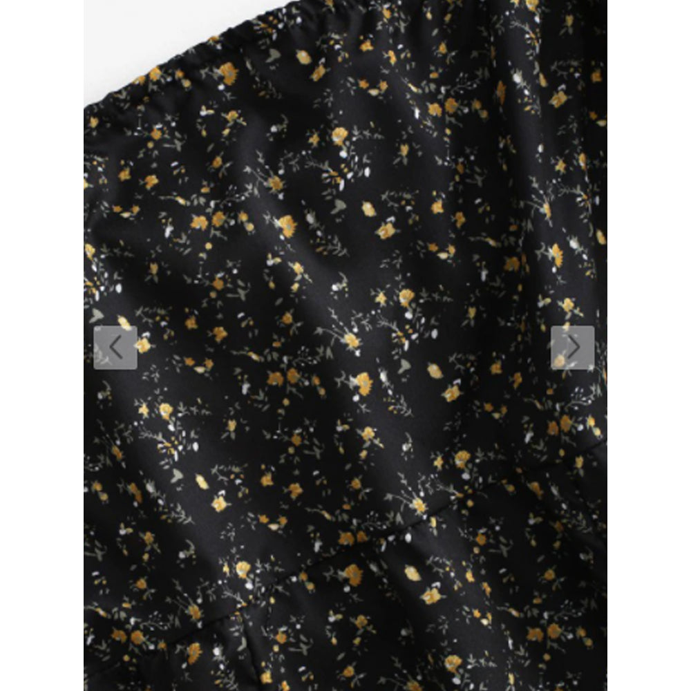 Zaful- Ties Open Back Off Shoulder Ditsy Floral Dress - Black