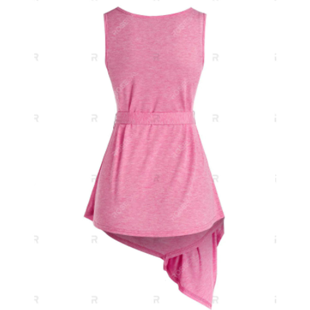 Rosegal- Cowl Neck Belted Irregular Tank Top