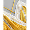 Zaful- Lace Insert Hollow Out Crisscross Backless Romper - Goldenrod