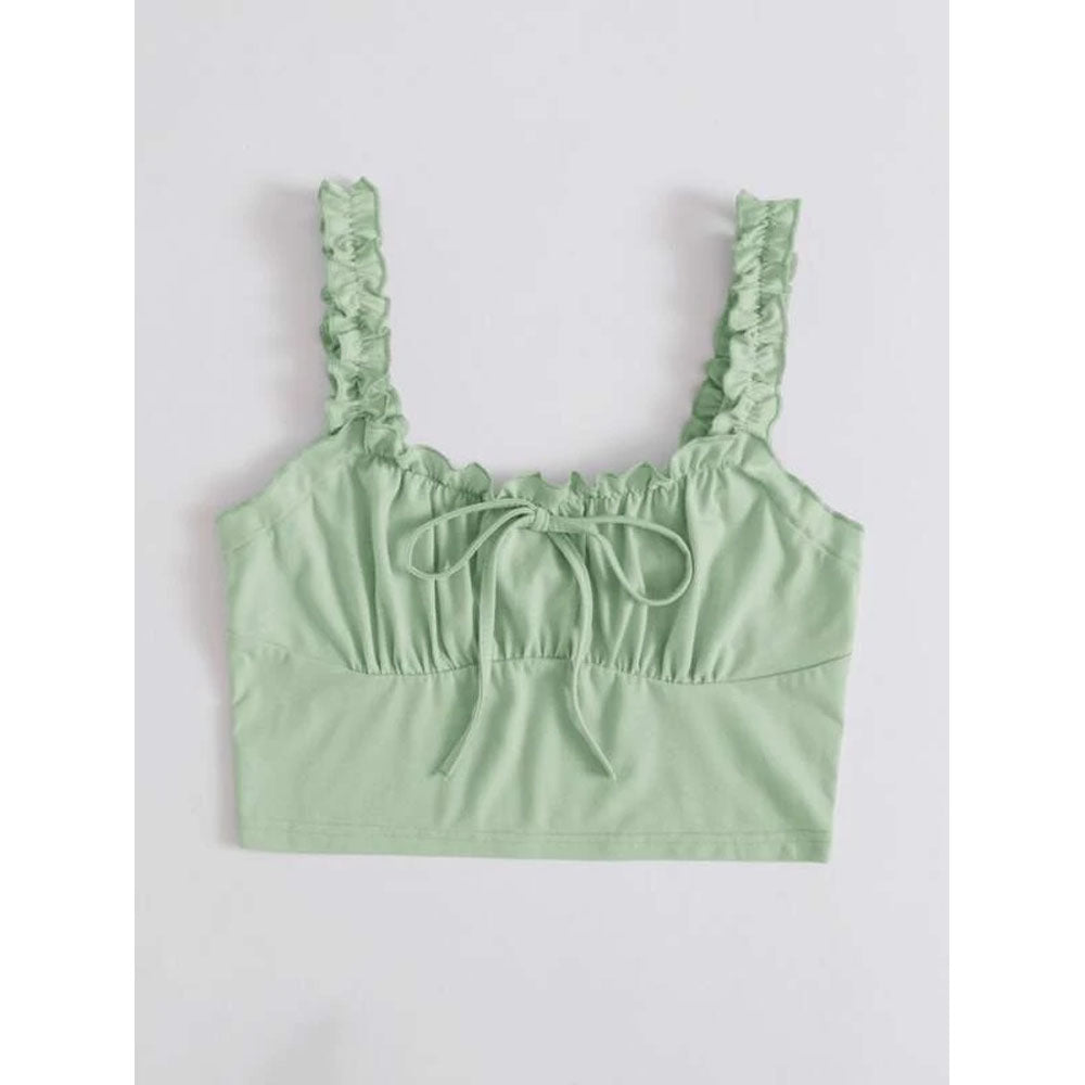 Romwe- Ruched Bust Frilled Crop Cami Top (Mint Green)