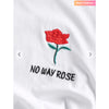 Zaful- No Way Rose Embroidered Short Sleeve T Shirt - White