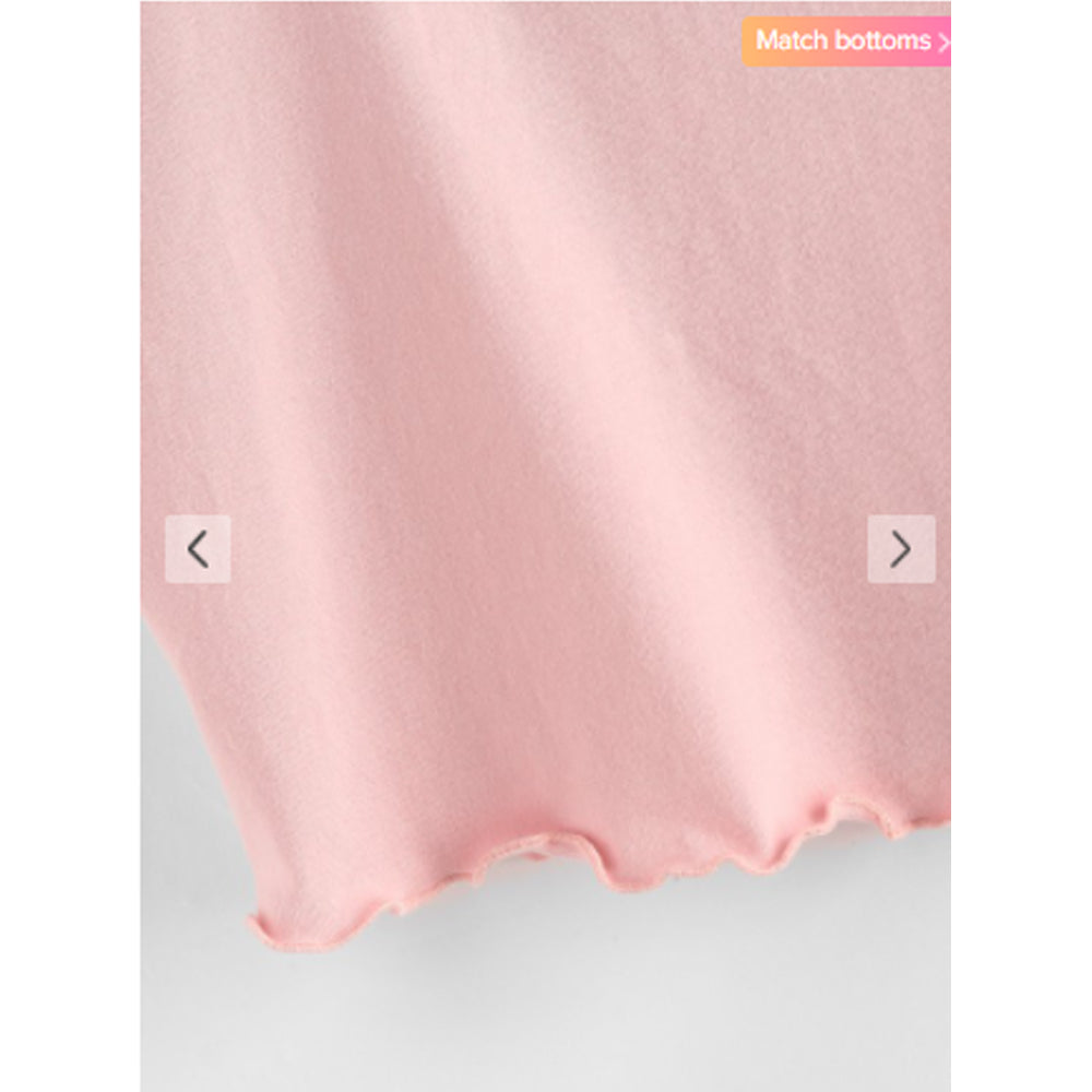 Zaful- Jersey Lettuce Trim Crop Tank Top - Light Pink