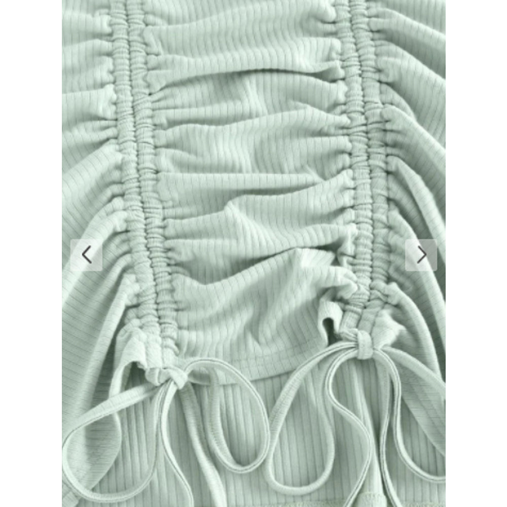 Zaful- Ribbed Cinched Bodycon Mini Dress - Light Green