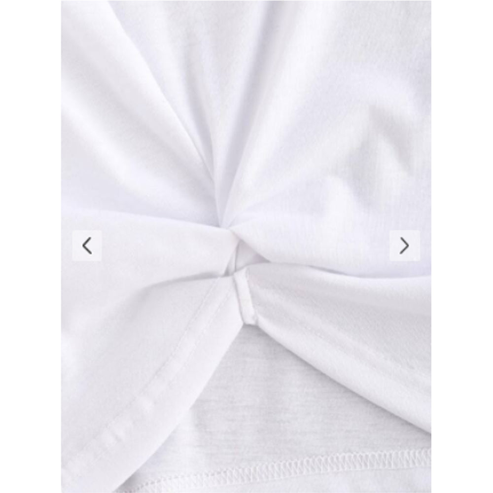 Zaful- Twisted Short Sleeve Crop Tee - White