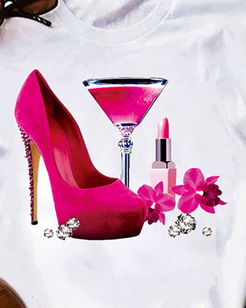 Chicme- Graphic Print Short Sleeve Casual T-Shirt