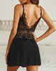 Chicme- Guipure Lace Hollow Out Backless Babydoll (BLACK)