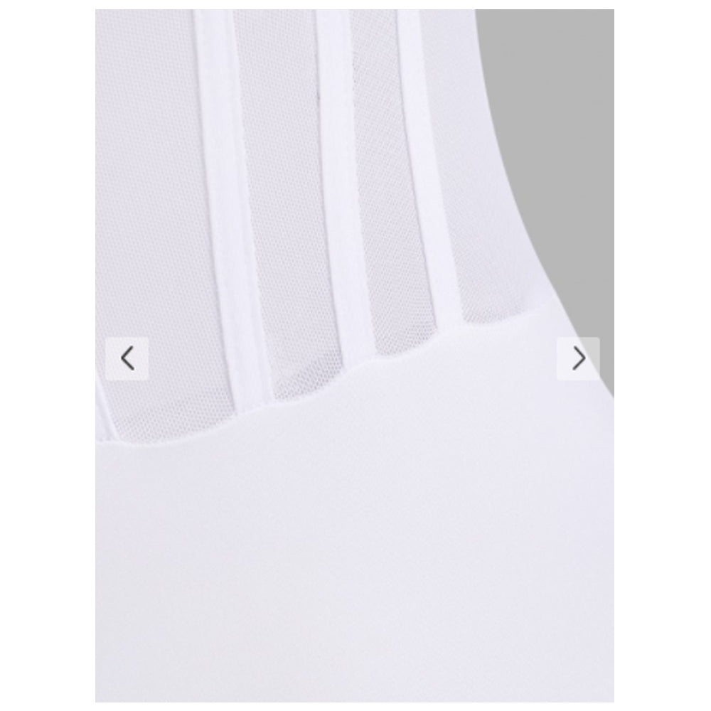 Zaful- Mesh Panel Corset Detail Snap Crotch Bustier Bodysuit - White