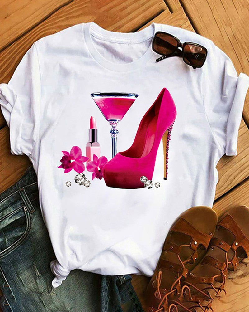 Chicme- Graphic Print Short Sleeve Casual T-Shirt