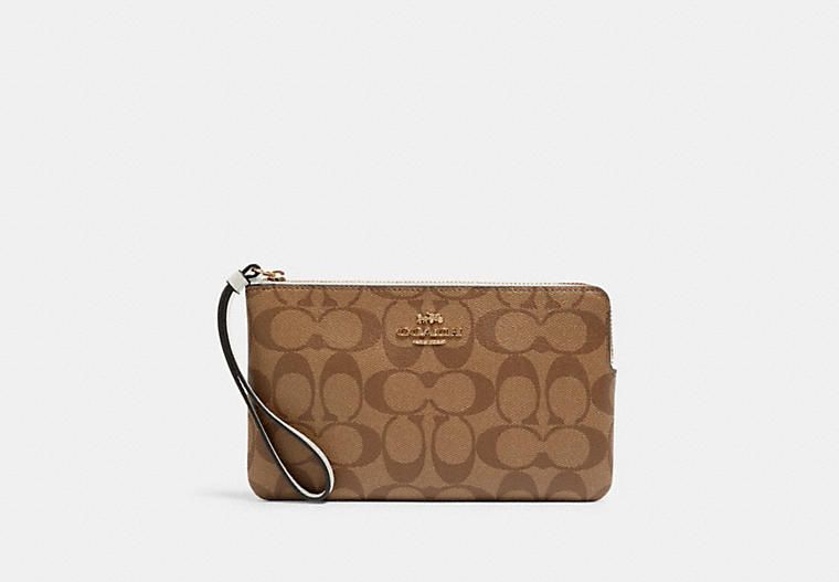 Coach- Large Corner Zip Wristlet In Signature Canvas (Gold/KHAKI/CHALK)