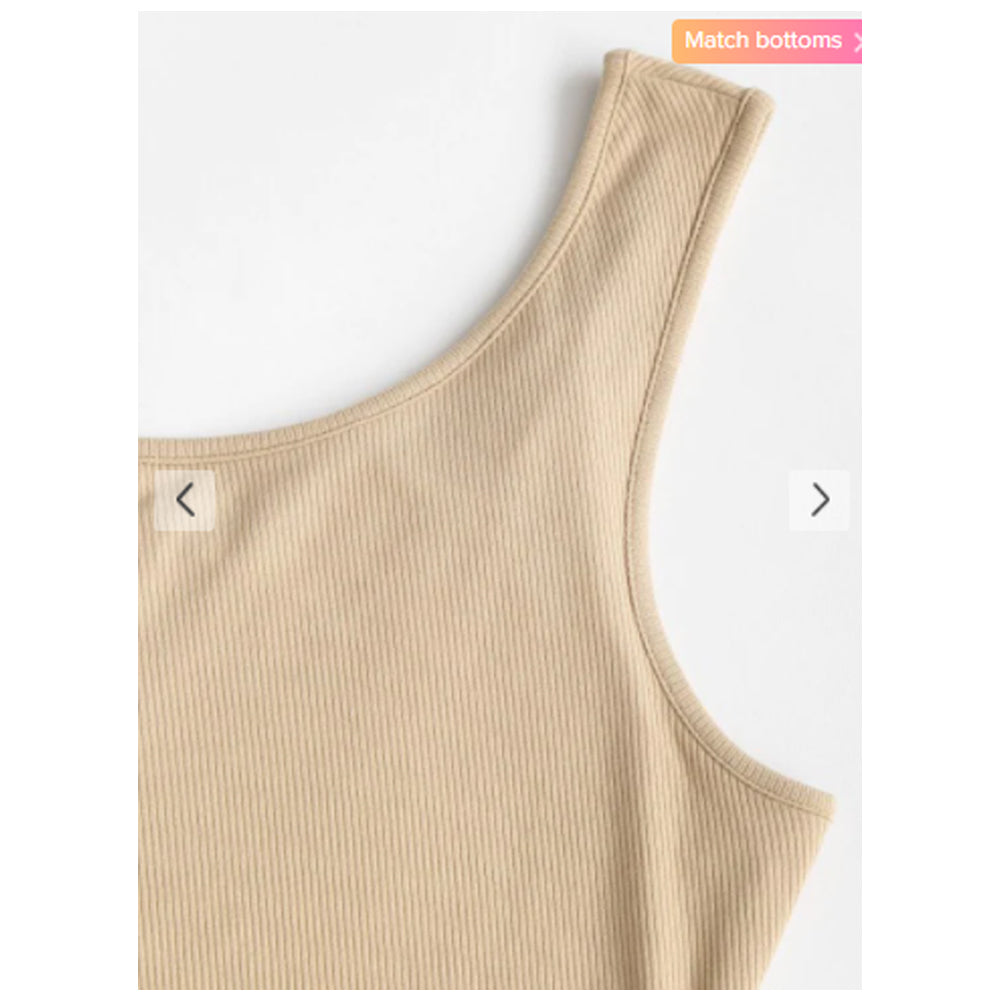 Zaful- One Shoulder Rib-knit Side Cutout Tie Top - Green