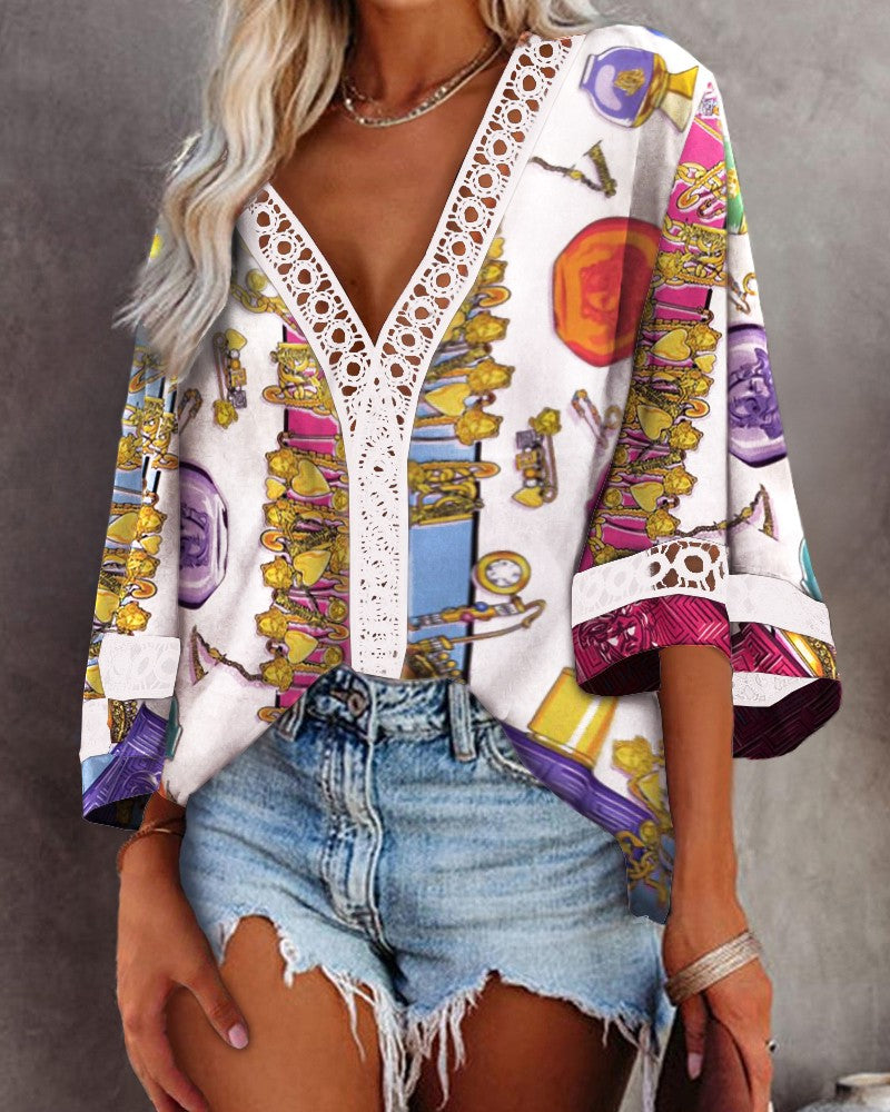 Chicme- Bat Sleeve Tie-dye Print Blouse