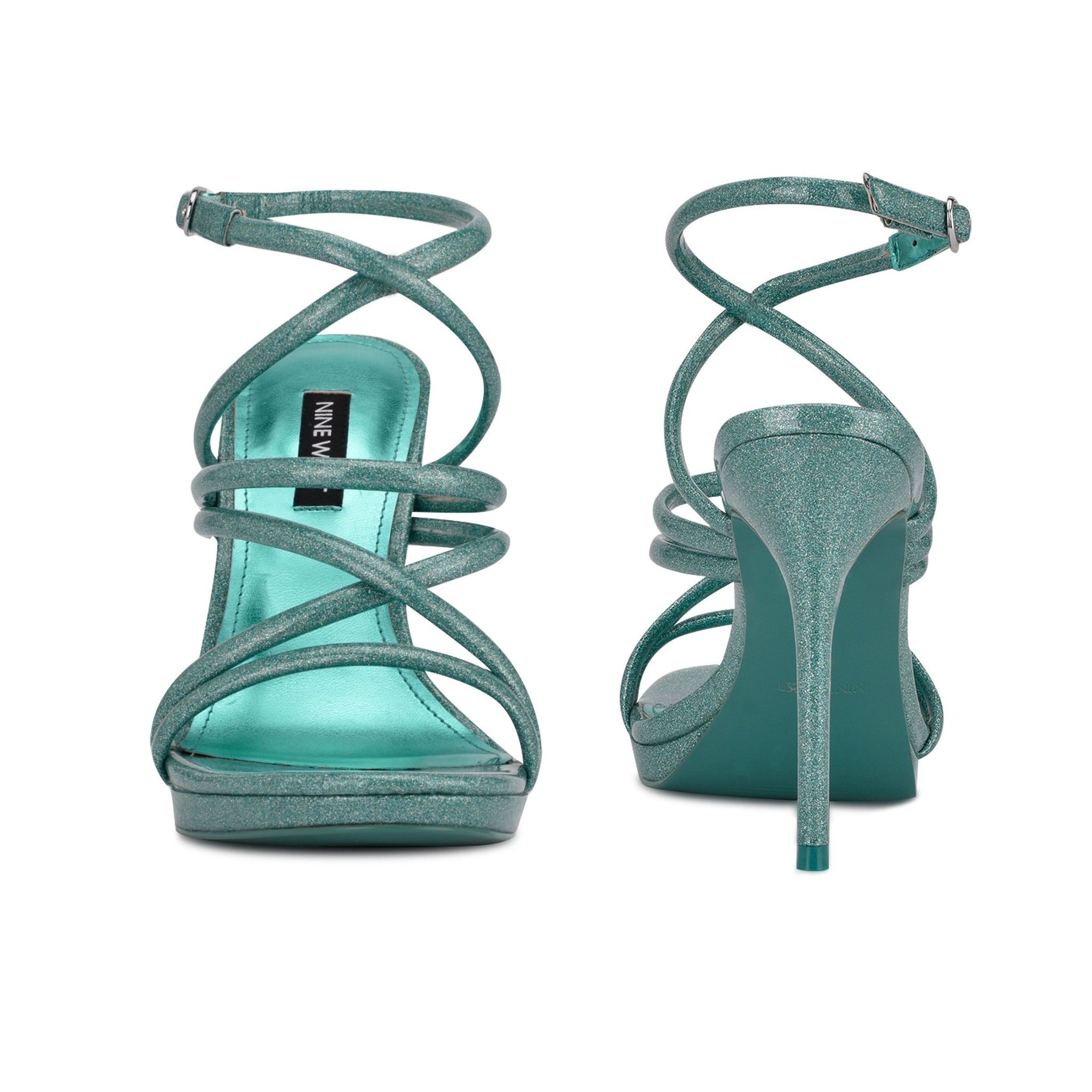 Ninewest- Lexy Ankle Strap Heeled Sandals (BLUE GLITTER)