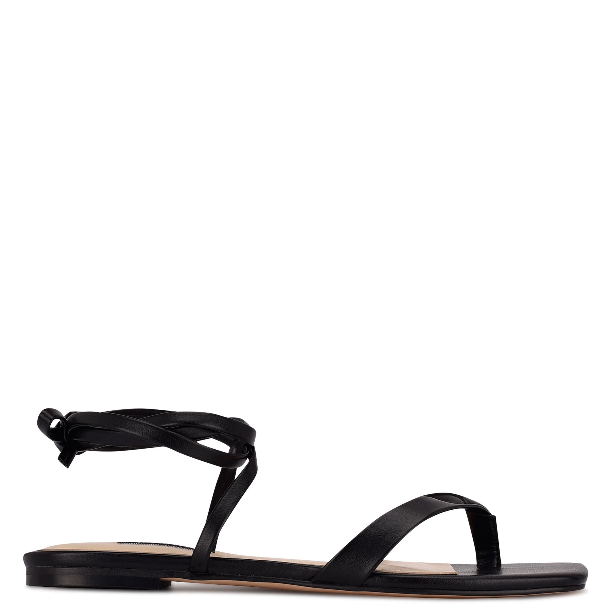 Ninewest- News Ankle Wrap Flat Sandals (Black)