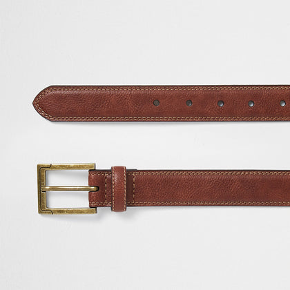 River Island-Brown leather gold buckle belt