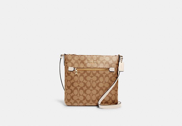 Coach- Rowan File Bag In Signature Canvas (Gold/KHAKI/CHALK)