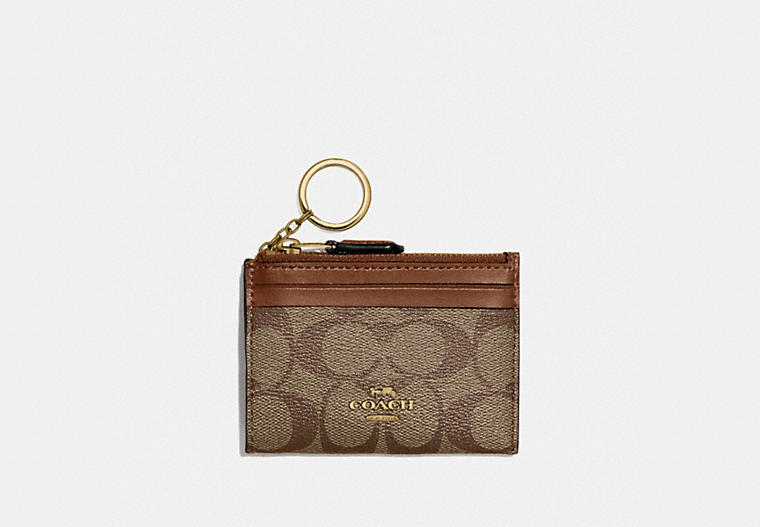 Coach- Mini Skinny Id Case In Signature Canvas (Gold/Khaki Saddle 2)