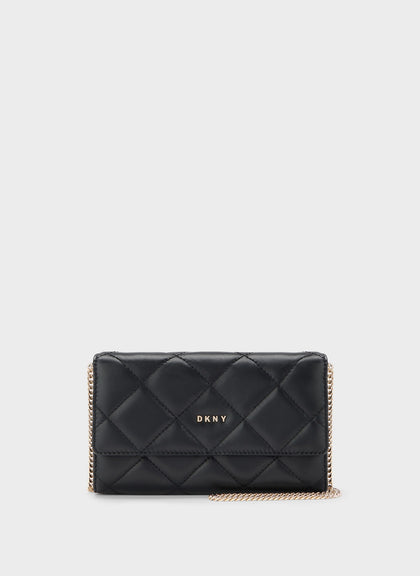 DKNY- Quilted Wallet On A Chain - Black/Gold