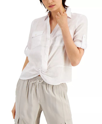 Macy's- Women's Linen Twist-Hem Blouse, Created for Macy's