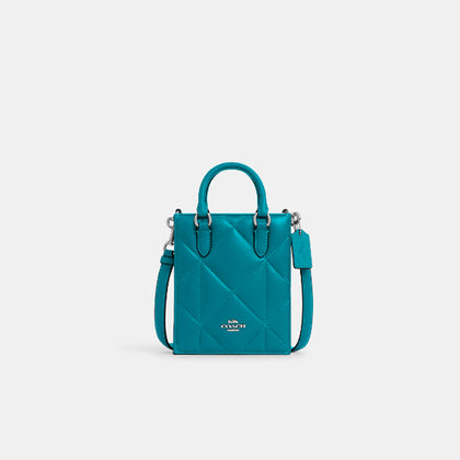 Coach- North South Mini Tote With Puffy Diamond Quilting (Silver/Teal)