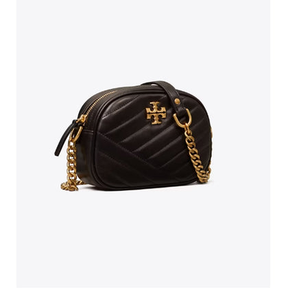 Tory Burch- Small Kira Chevron Camera Bag (Black/Rolled Brass)