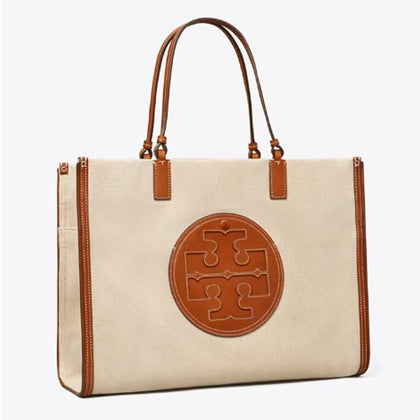 Tory Burch- Ella Canvas Tote Bag (Natural / Classic Cuoio)