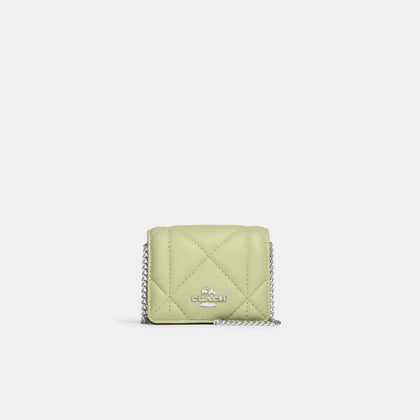Coach- Mini Wallet On A Chain With Puffy Diamond Quilting (Silver/Pale Lime)