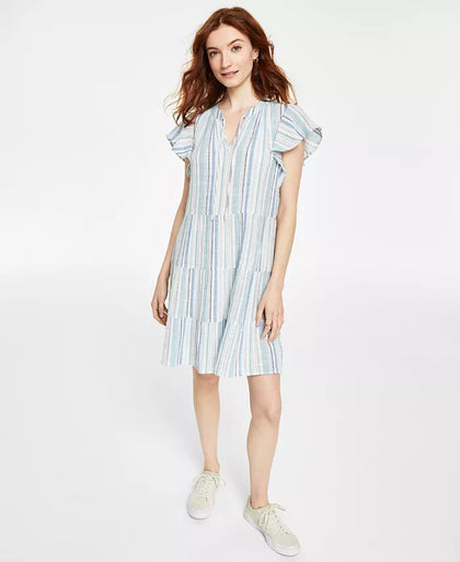 Macy's- Women's Cotton Gauze Tiered Flutter-Sleeve Dress, Created for Macy's