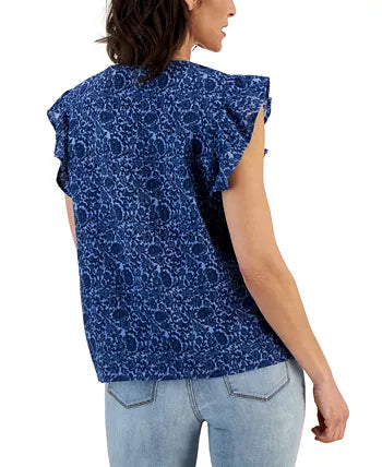 Macy's- Women's Cotton Gauze Printed Flutter-Sleeve Top, Created for Macy's