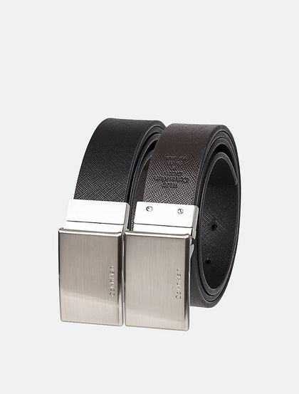 Calvin Klein- Saffiano Reversible Plaque Buckle Belt