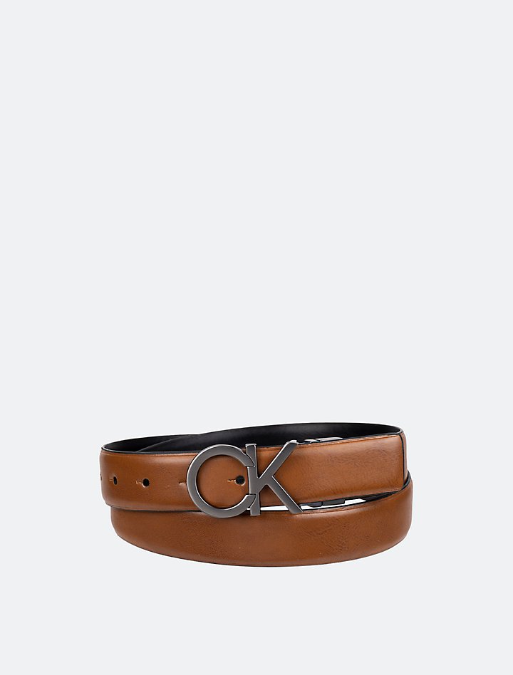 Calvin Klein Two-Tone Monogram Buckle Leather Belt