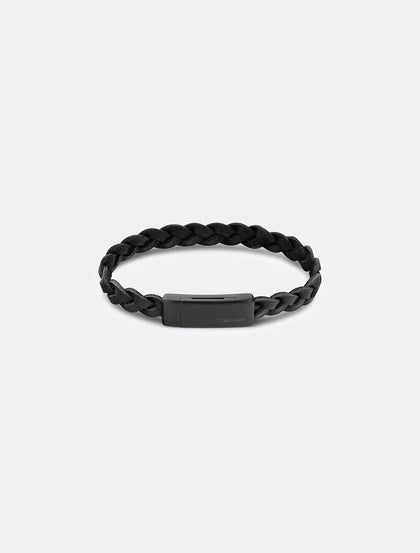 Calvin Klein- Braided Leather Wrap Bracelet - Black