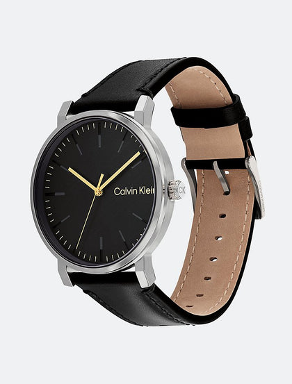 Calvin Klein- Slate Leather Strap 43mm Watch - Black