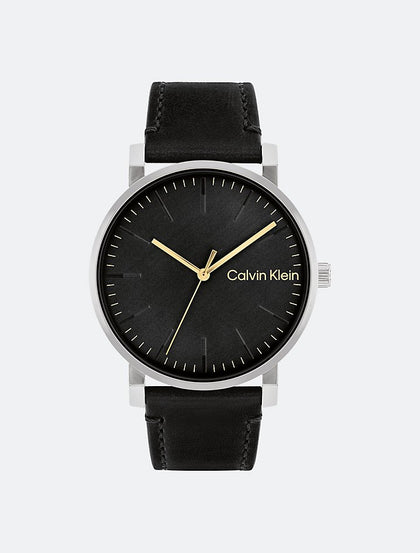 Calvin Klein- Slate Leather Strap 43mm Watch - Black