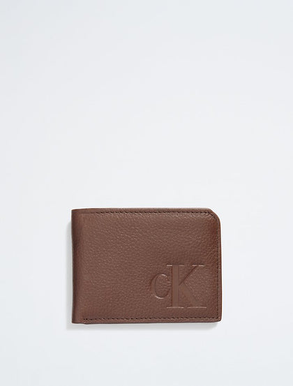 Calvin Klein- Pebble Leather Slim Bifold Wallet - Brown Powder