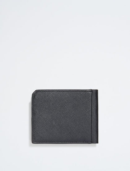 Calvin Klein- Saffiano Leather Coin Pouch Bifold Wallet - Black Beauty