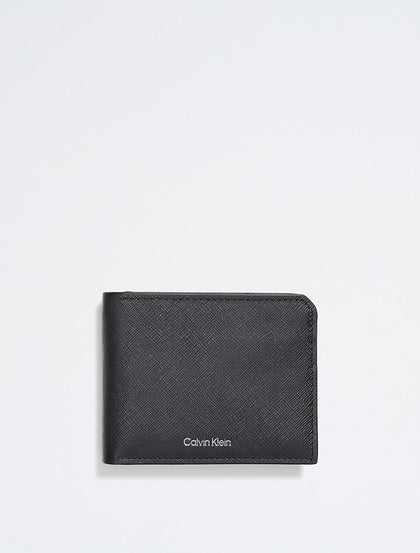 Calvin Klein- Saffiano Leather Coin Pouch Bifold Wallet - Black Beauty