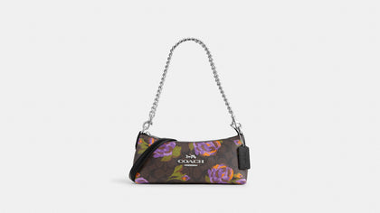 Coach- Charlotte Shoulder Bag In Signature Canvas With Rose Print - Silver/Brown/Iris Multi
