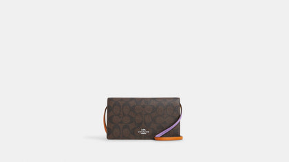 Coach- Anna Foldover Clutch Crossbody In Colorblock Signature Canvas - Silver/Brown/Iris Multi