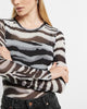 Express- Zebra Print Mesh Crew Neck Bodysuit - Black Print 11