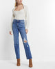 Express- High Waisted Medium Wash Ripped Modern Straight Jeans - Medium Wash 20