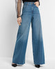 Express- Super High Waisted Medium Wash Raw Hem Baggy Wide Leg Jeans - Medium Wash 20