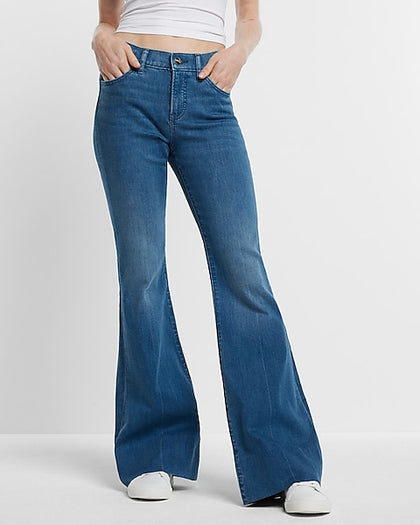 Express- Mid Rise Medium Wash 70s Flare Jeans - Medium Wash 20