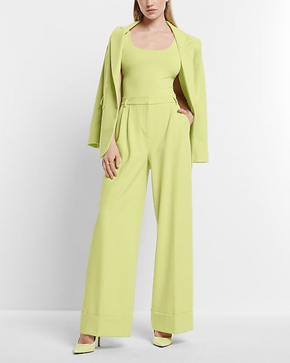 Express- Stylist Super High Waisted Pleated Wide Leg Pant - Lemon Yellow 119